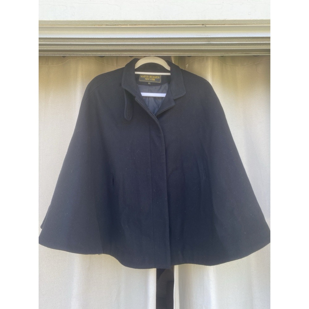 VTG Marvin Richards New York Wool & Cashmere Blend Cape‎ Coat Black M/L